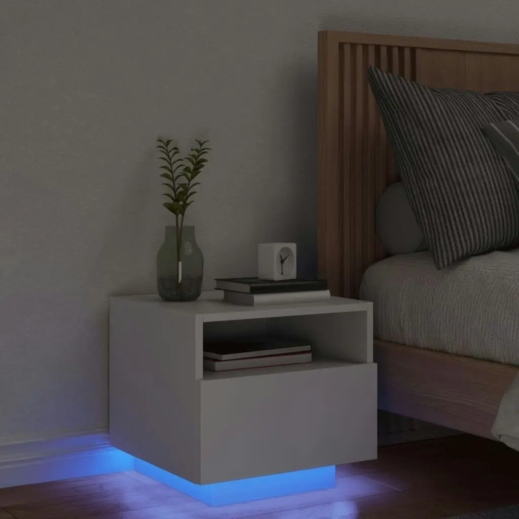 Bedside Cabinet with LED Lights White 40x39x37 cm 836798