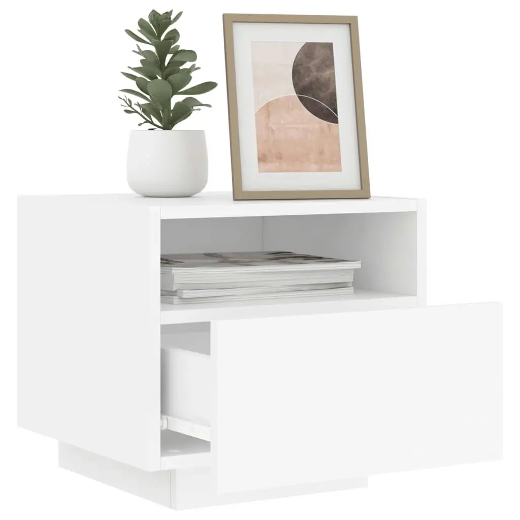 Bedside Cabinet with LED Lights White 40x39x37 cm 836798