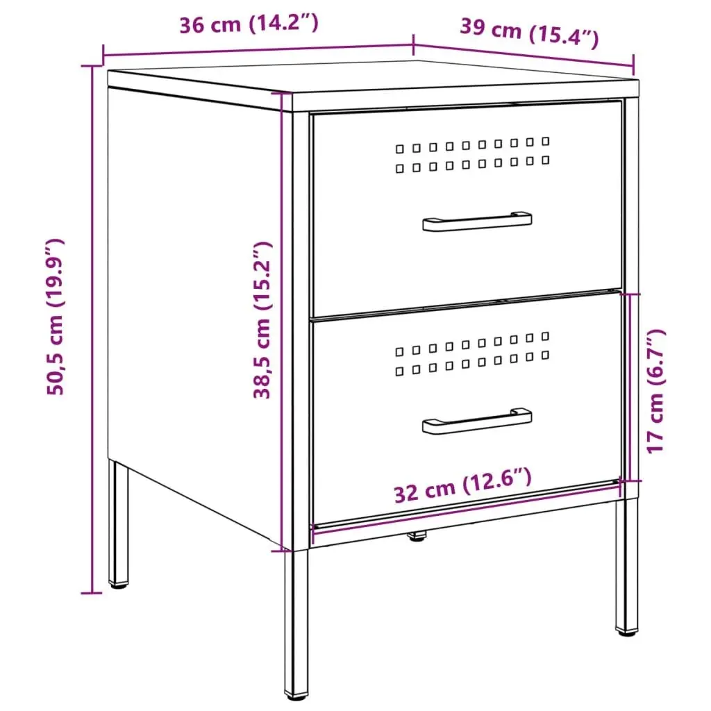 Bedside Cabinets 2 pcs Black 36x39x50.5 cm Steel 842923