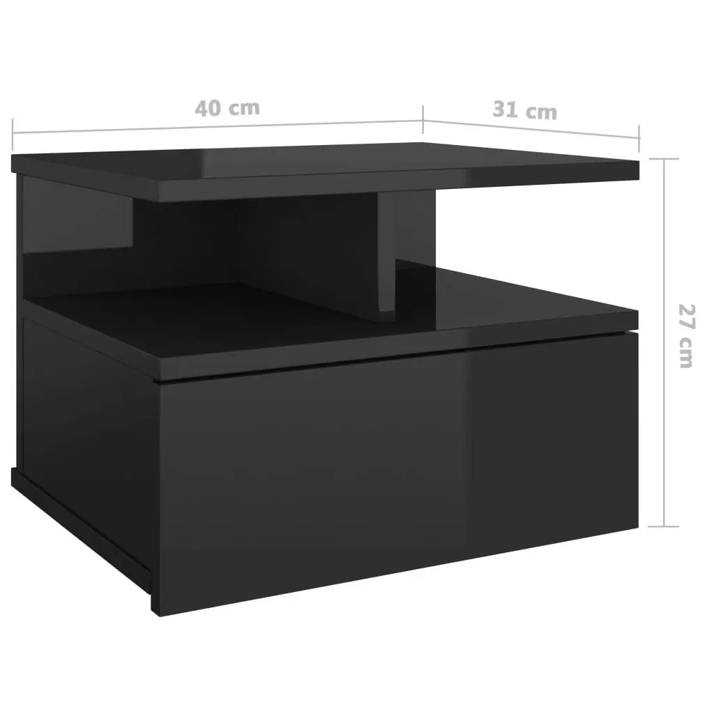 Floating Nightstand High Gloss Black 40x31x27 cm Engineered Wood 800419