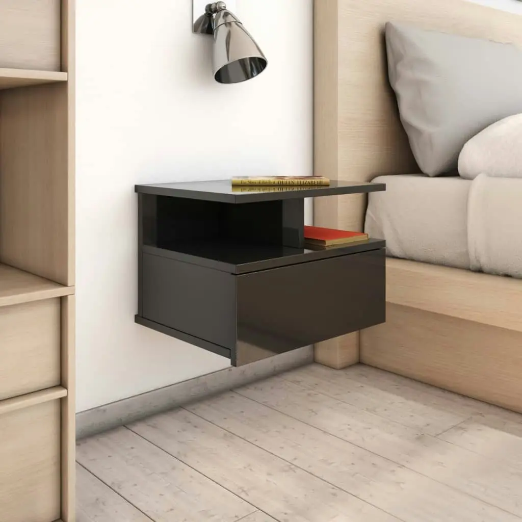 Floating Nightstand High Gloss Black 40x31x27 cm Engineered Wood 800419