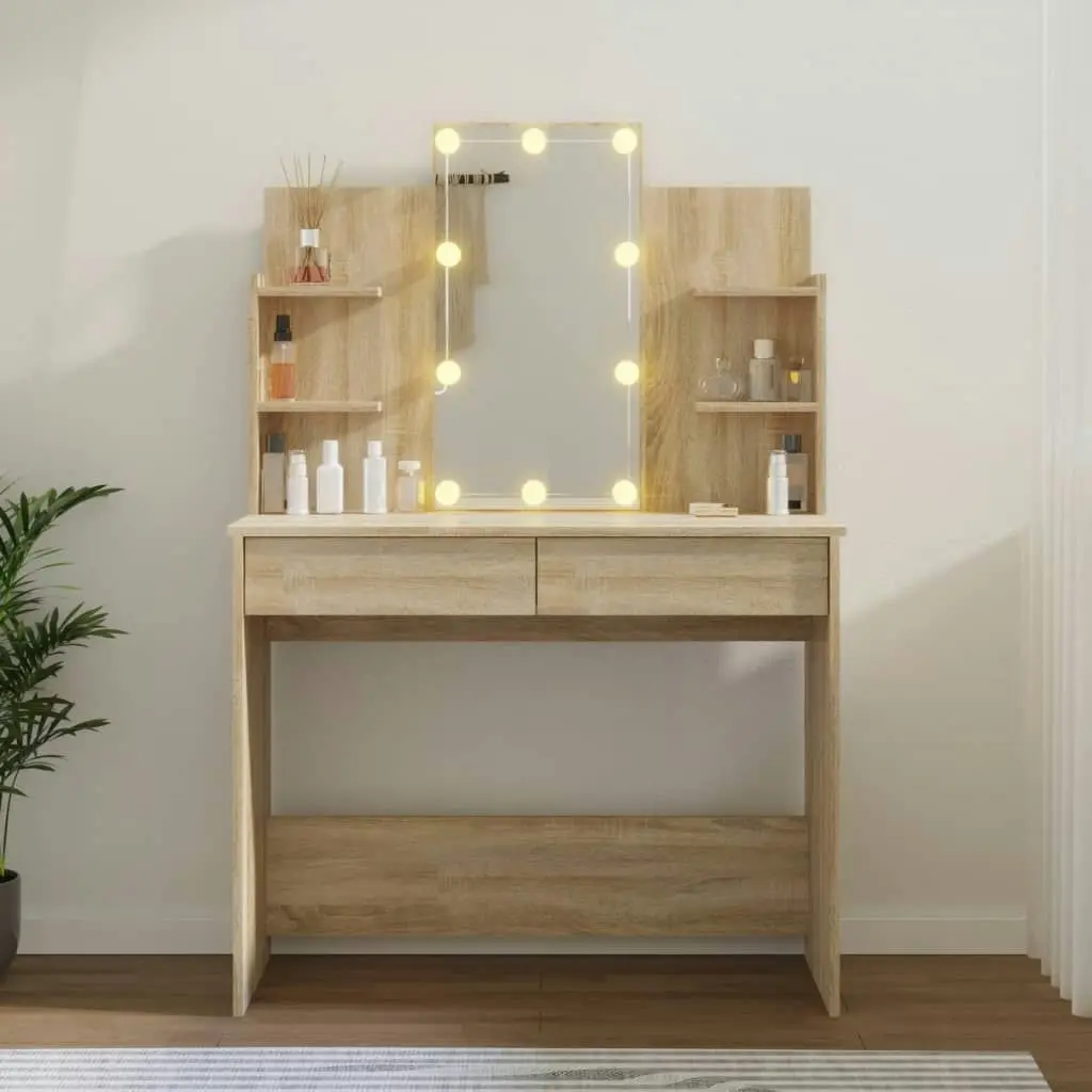 Dressing Table with LED Sonoma Oak 96x40x142 cm 808822