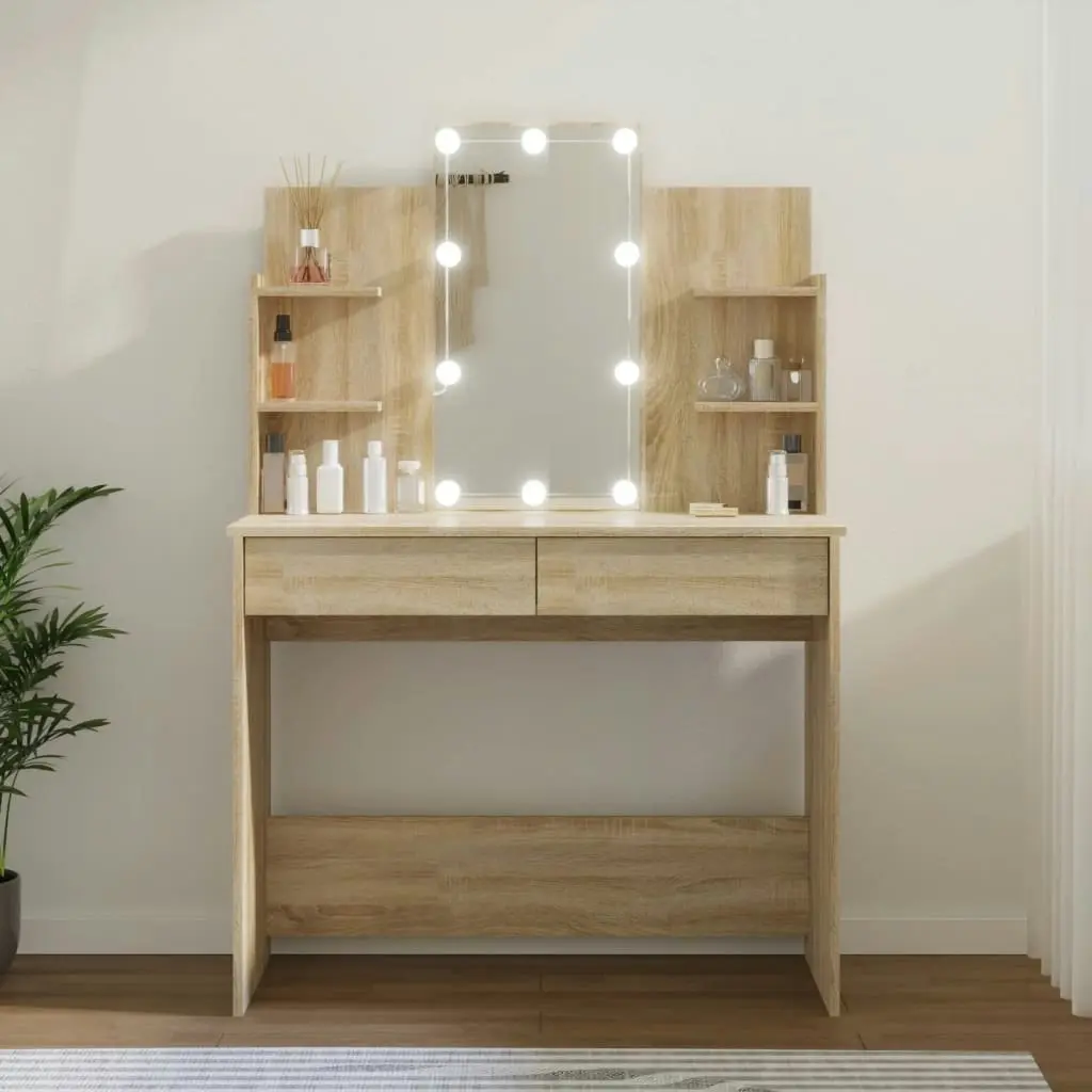 Dressing Table with LED Sonoma Oak 96x40x142 cm 808822