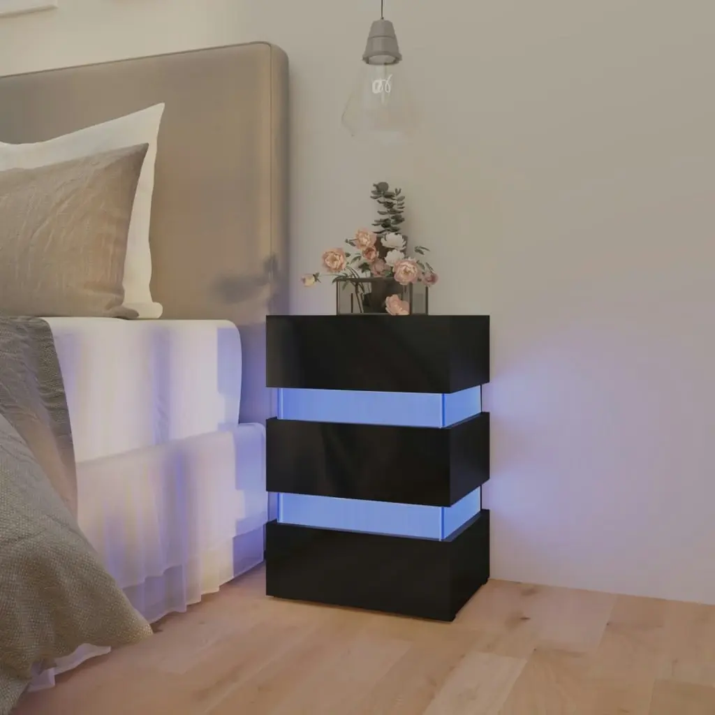 LED Bedside Cabinet High Gloss Black 45x35x67 cm Engineered Wood 326847