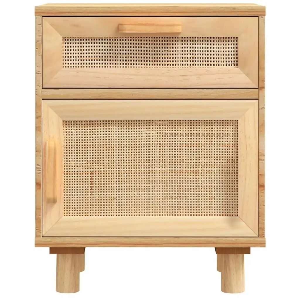 Bedside Cabinet Brown Solid Wood Pine and Natural Rattan 345610