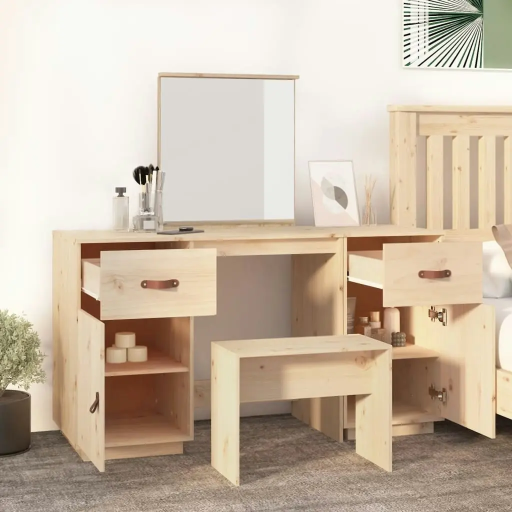 Dressing Table Set with a Mirror Solid Wood Pine 3107834