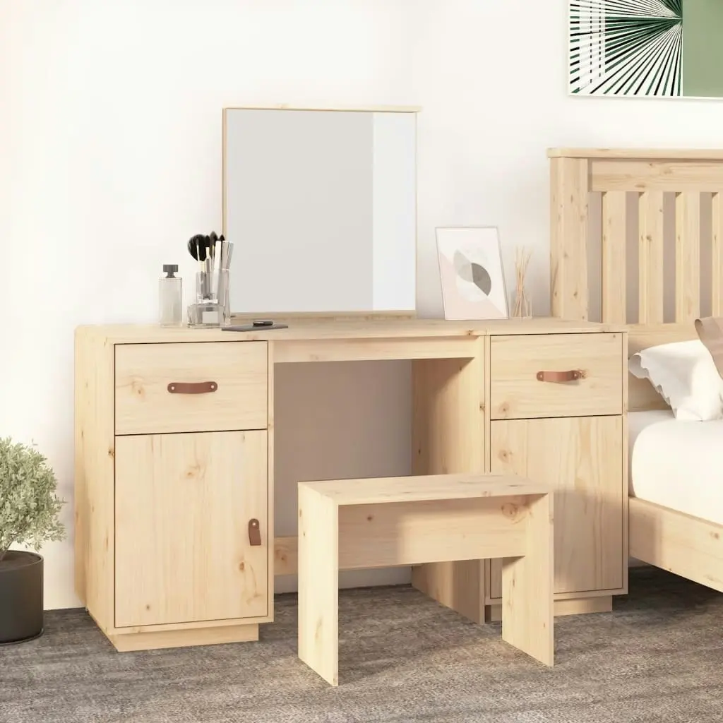 Dressing Table Set with a Mirror Solid Wood Pine 3107834