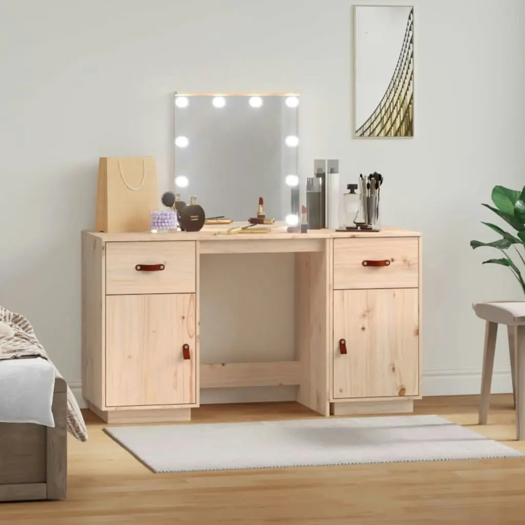 Dressing Table Set with LED Solid Wood Pine 3107839