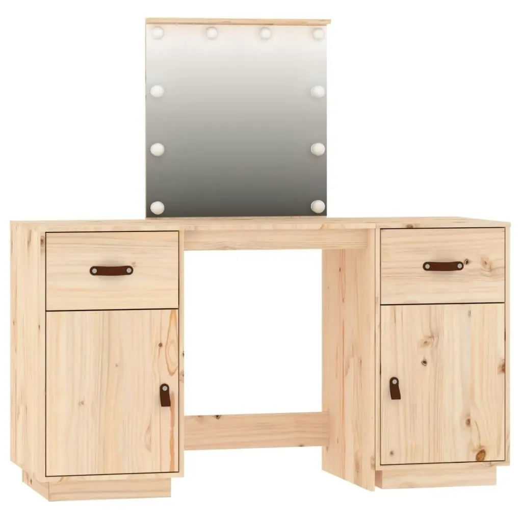 Dressing Table Set with LED Solid Wood Pine 3107839