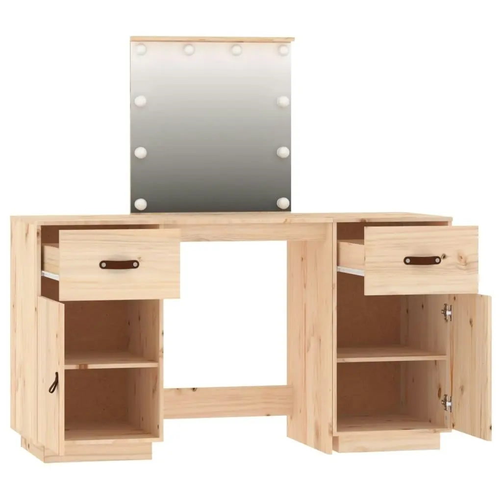 Dressing Table Set with LED Solid Wood Pine 3107839