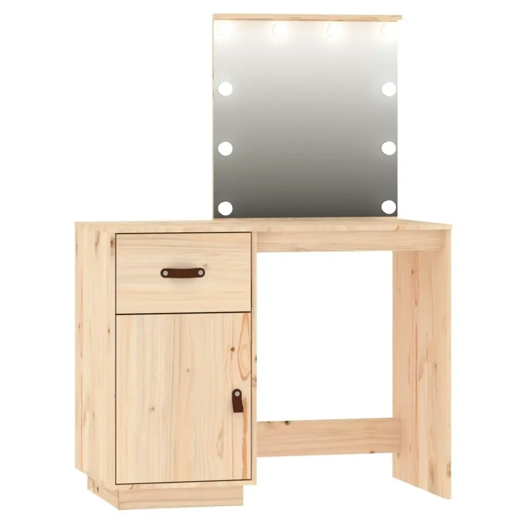 Dressing Table Set with LED Solid Wood Pine 3107839