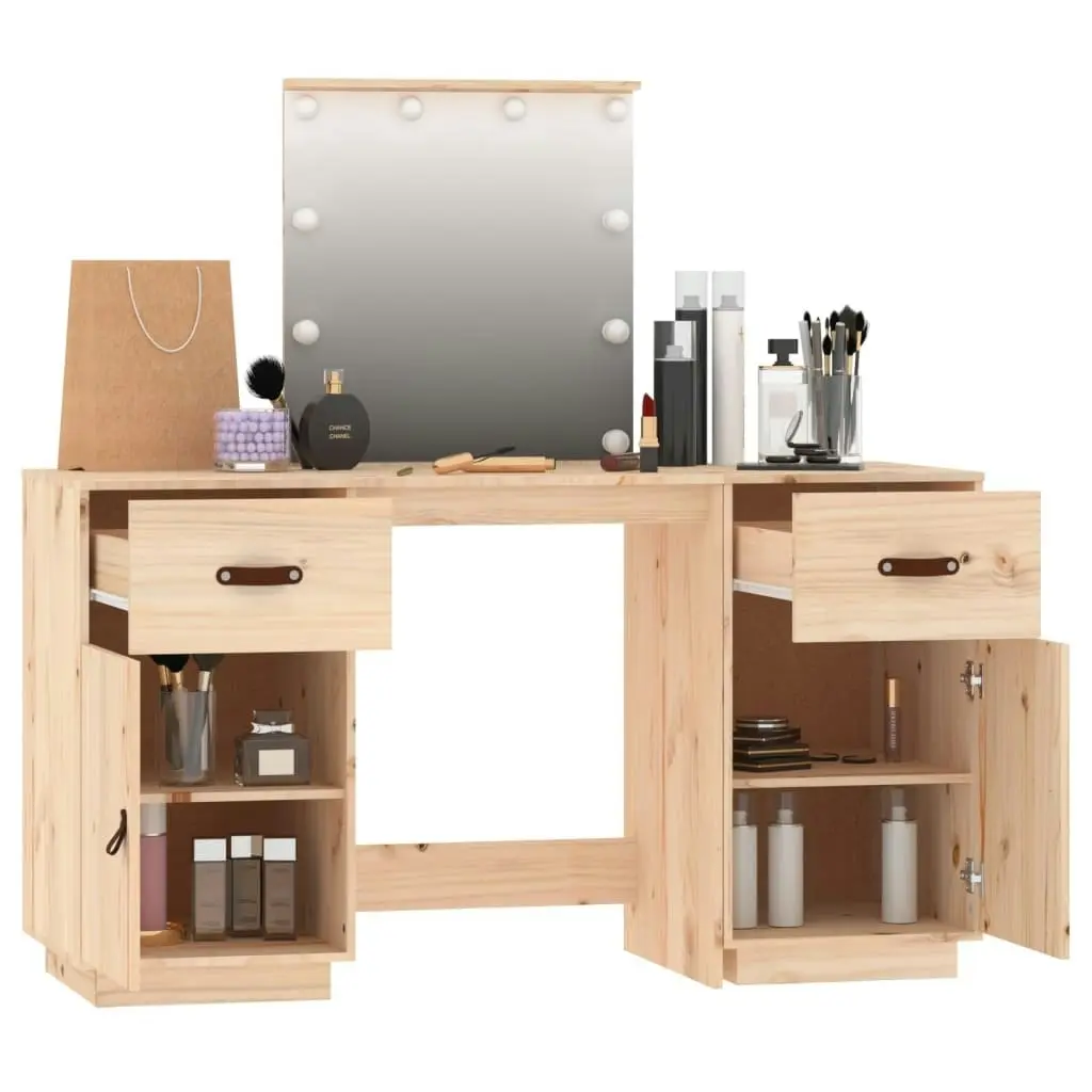 Dressing Table Set with LED Solid Wood Pine 3107839