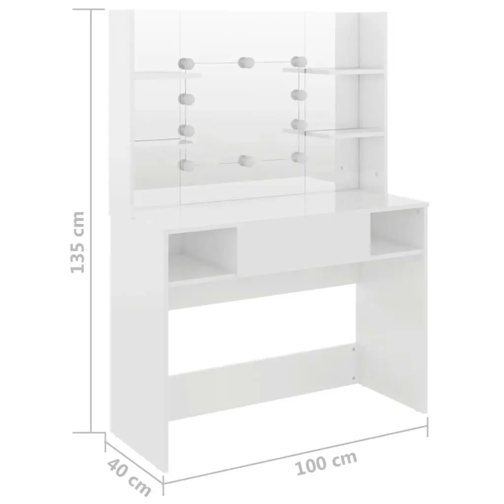 Makeup Table with LED Lights 100x40x135 cm MDF Shining White 331539