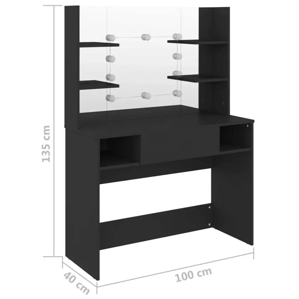 Makeup Table with LED Lights 100x40x135 cm MDF Black 331540