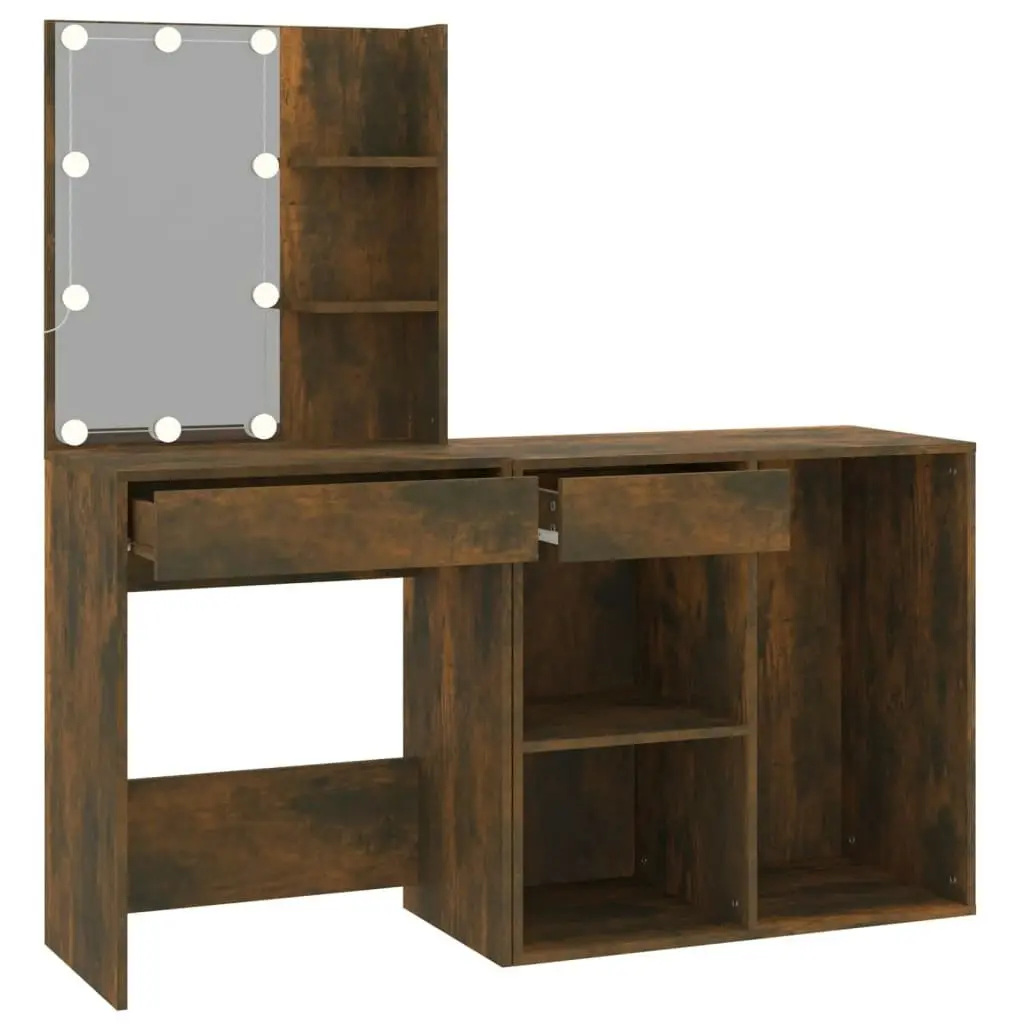 LED Dressing Table with Cabinet Smoked Oak Engineered Wood 3120185