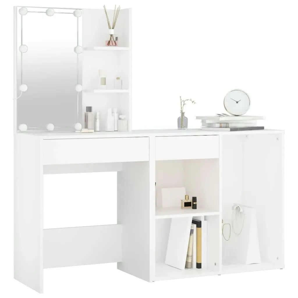 LED Dressing Table with Cabinet White Engineered Wood 3082017