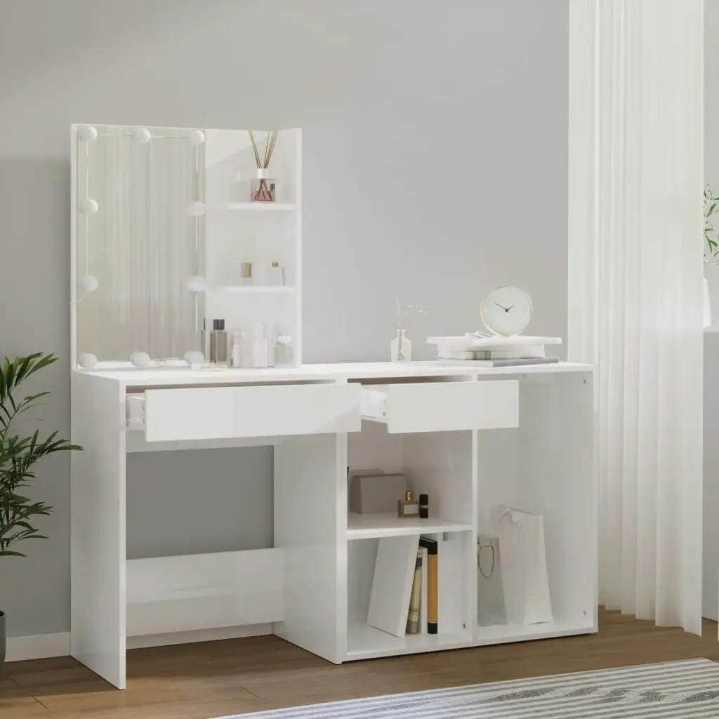 LED Dressing Table with Cabinet White Engineered Wood 3082017