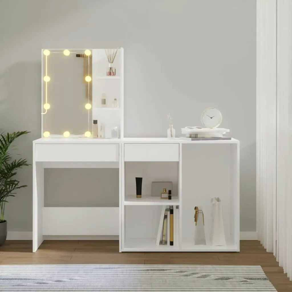 LED Dressing Table with Cabinet White Engineered Wood 3082017