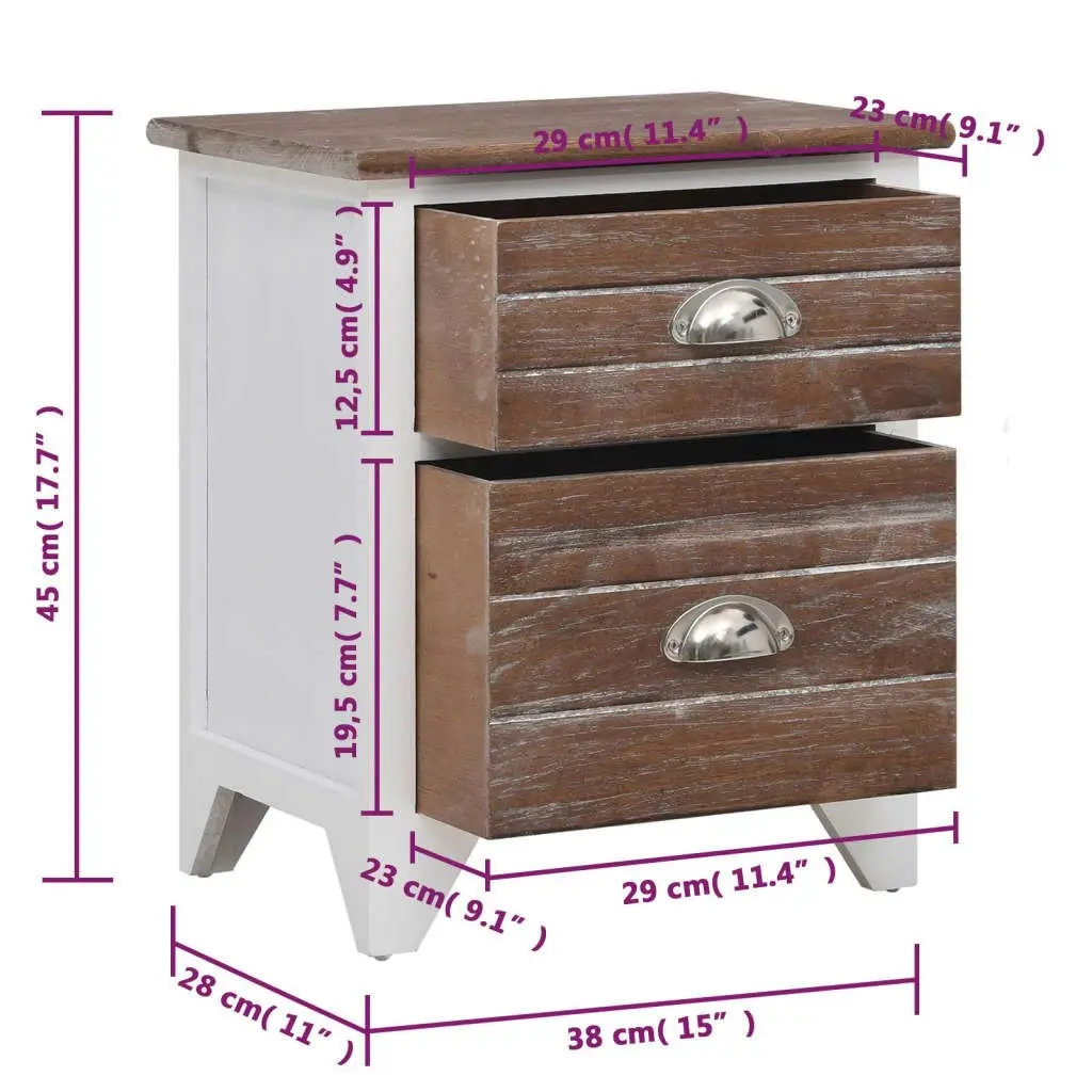 Nightstand 2 pcs with 2 Drawers Brown and White 242042