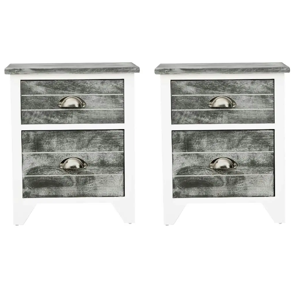 Nightstand 2 pcs with 2 Drawers Grey and White 242041