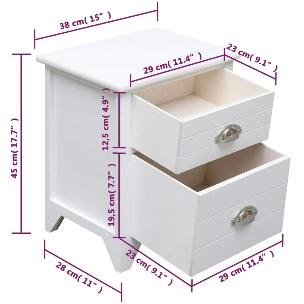 Nightstand 2 pcs with 2 Drawers White 242043