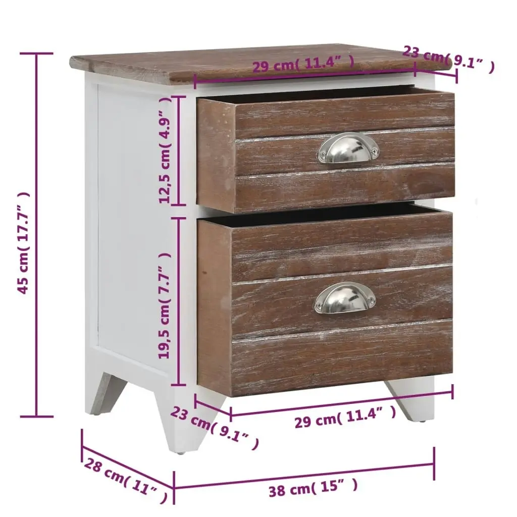 Nightstand Brown and White 38x28x45 cm Paulownia Wood 284048