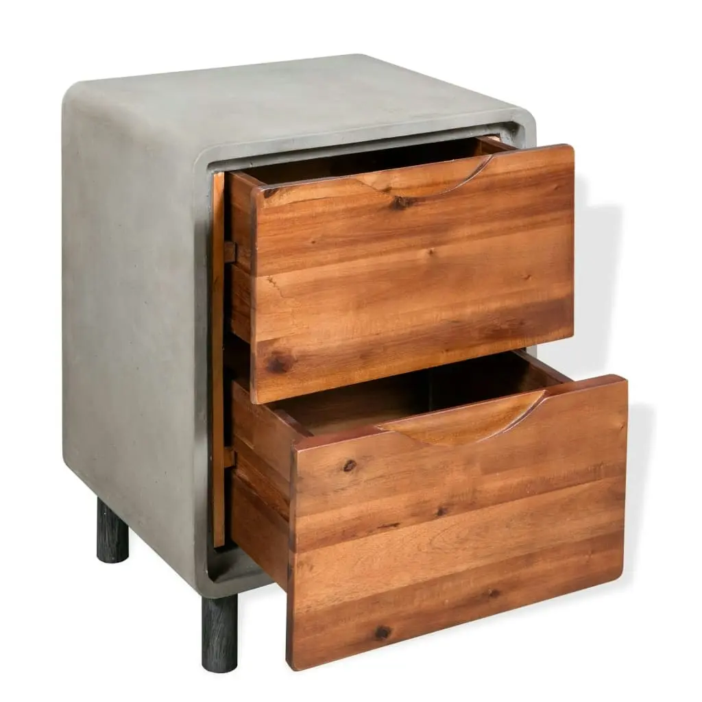 Nightstand Concrete Solid Acacia Wood 40x30x50 cm 244994