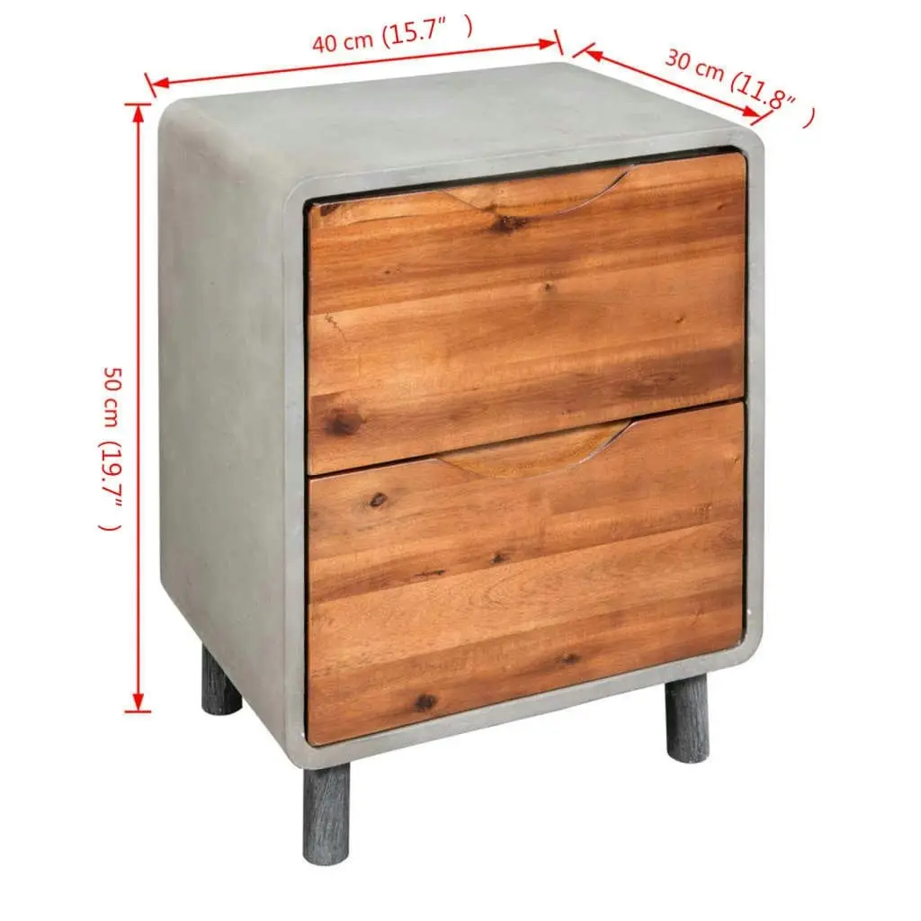 Nightstand Concrete Solid Acacia Wood 40x30x50 cm 244994