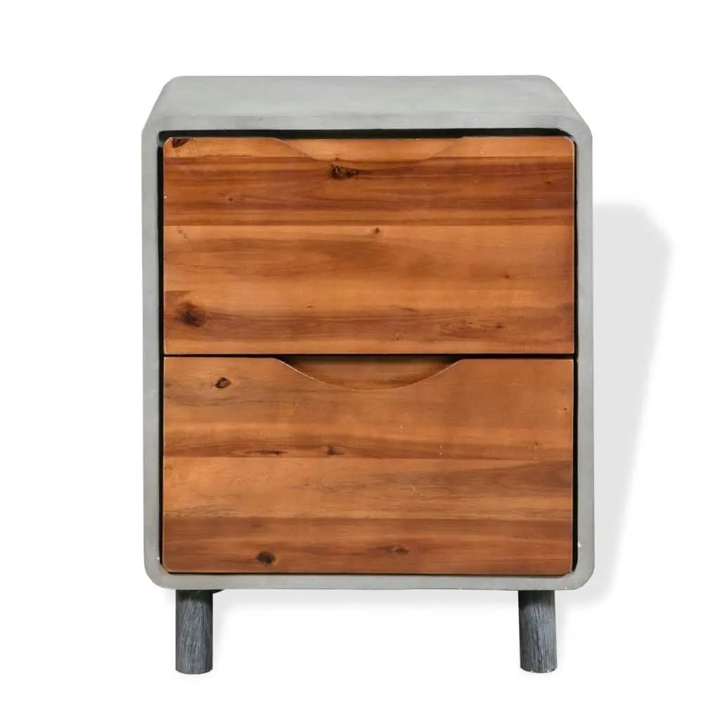 Nightstand Concrete Solid Acacia Wood 40x30x50 cm 244994