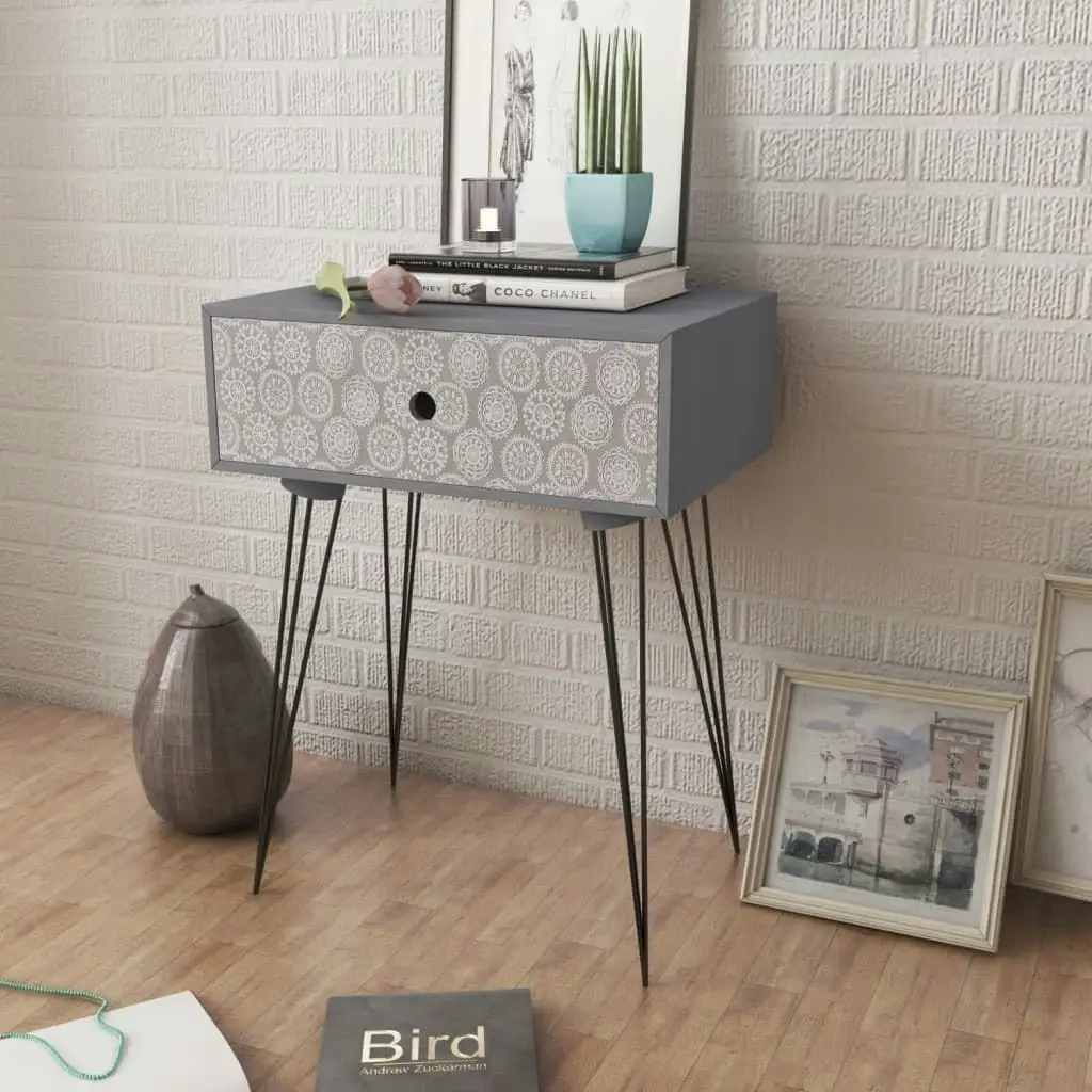 Nightstand with 1 Drawer Rectangular Grey 242232