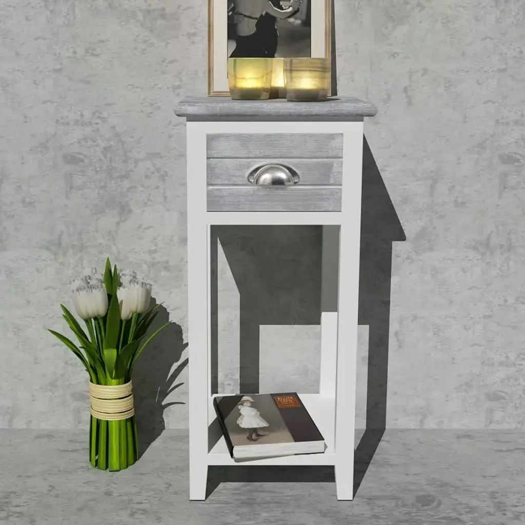 Nightstand with 1 Drawer Grey and White 242038