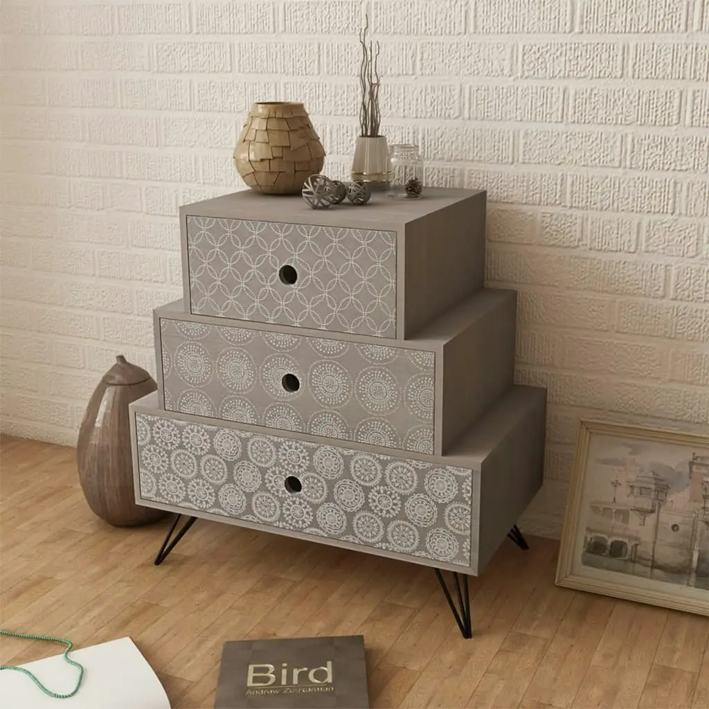 Nightstand with 3 Drawers Grey and Brown 242233