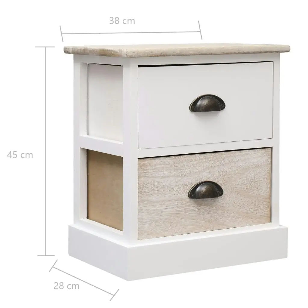 Nightstand White and Natural 38x28x45 cm Paulownia Wood 284056