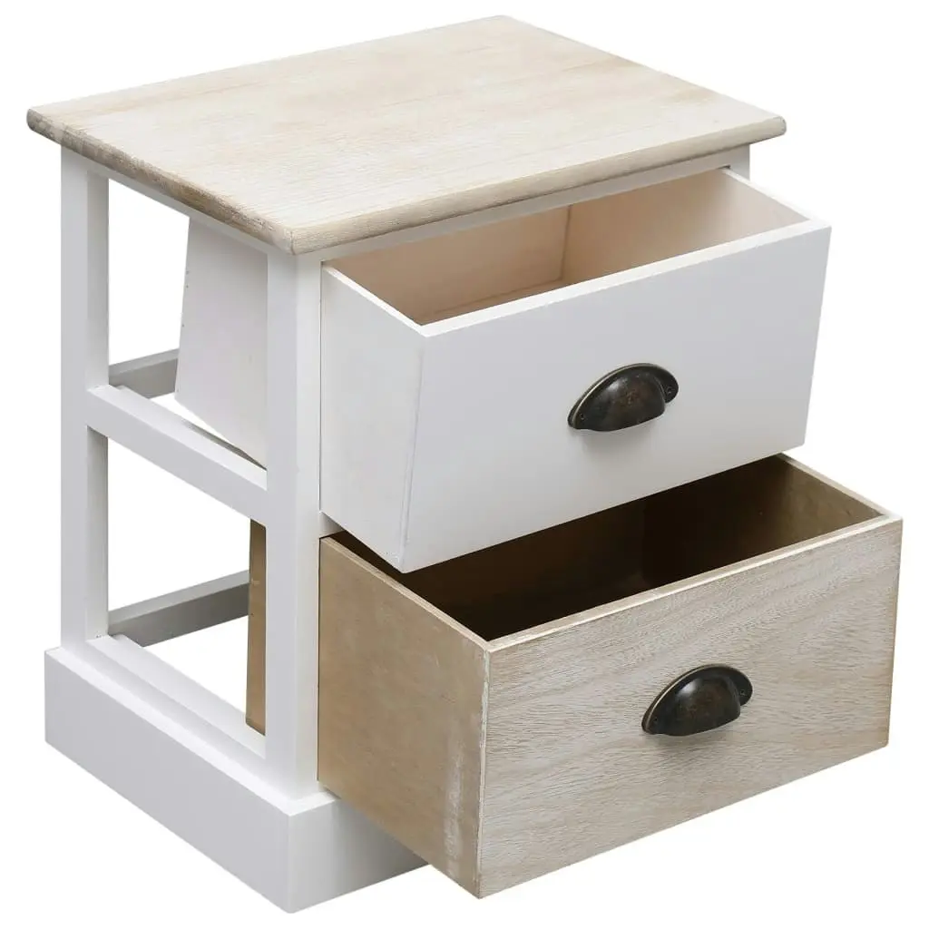 Nightstand White and Natural 38x28x45 cm Paulownia Wood 284056