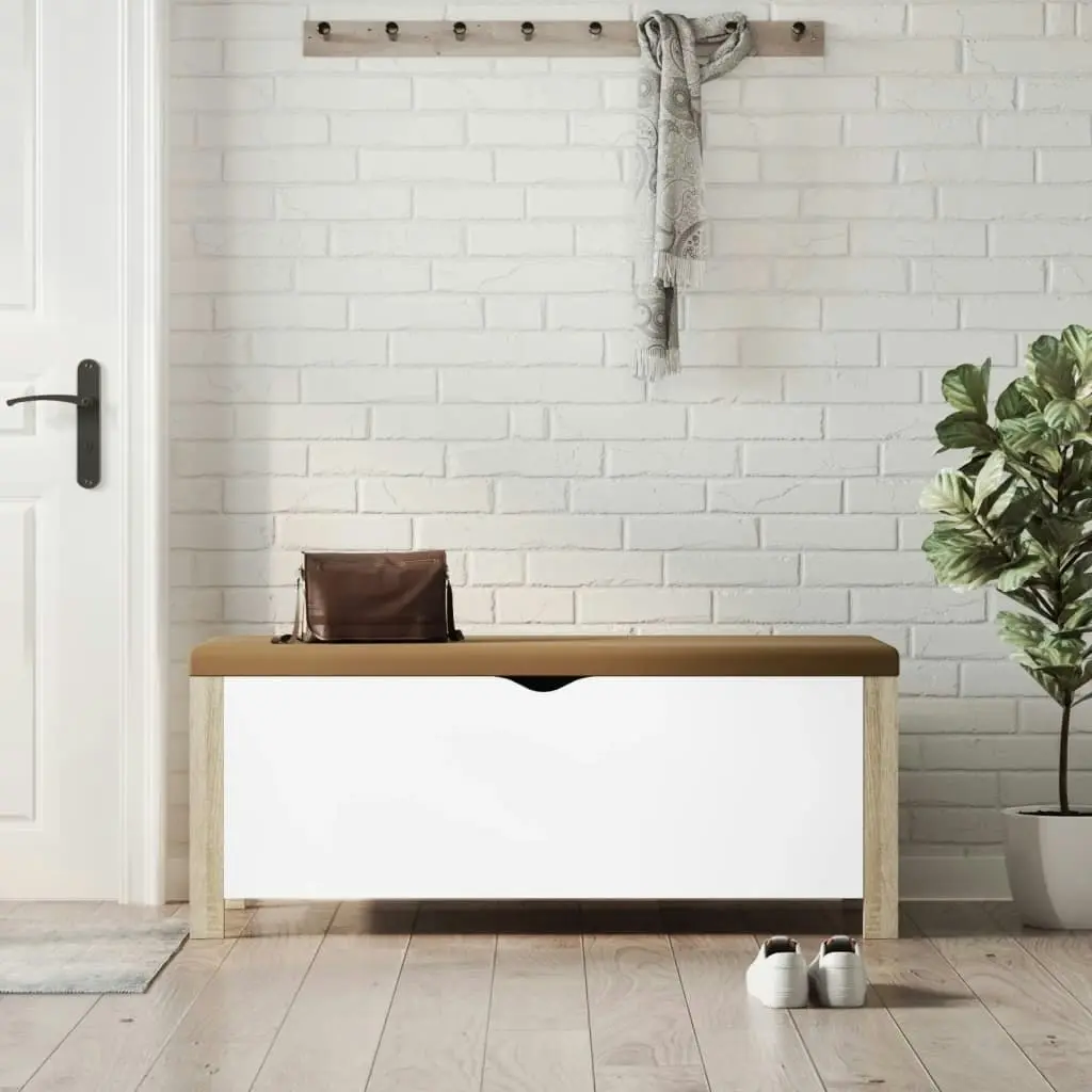 Storage Box with Cushion White & Sonoma Oak 105x40x45 cm 3279331