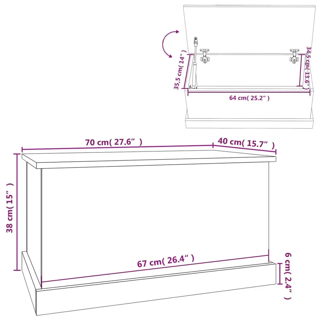 Storage Box Black 70x40x38 cm Engineered Wood 816505