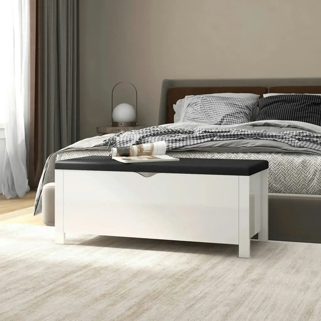 Storage Box with Cushion High Gloss White 105x40x45 cm Engineered Wood 326774