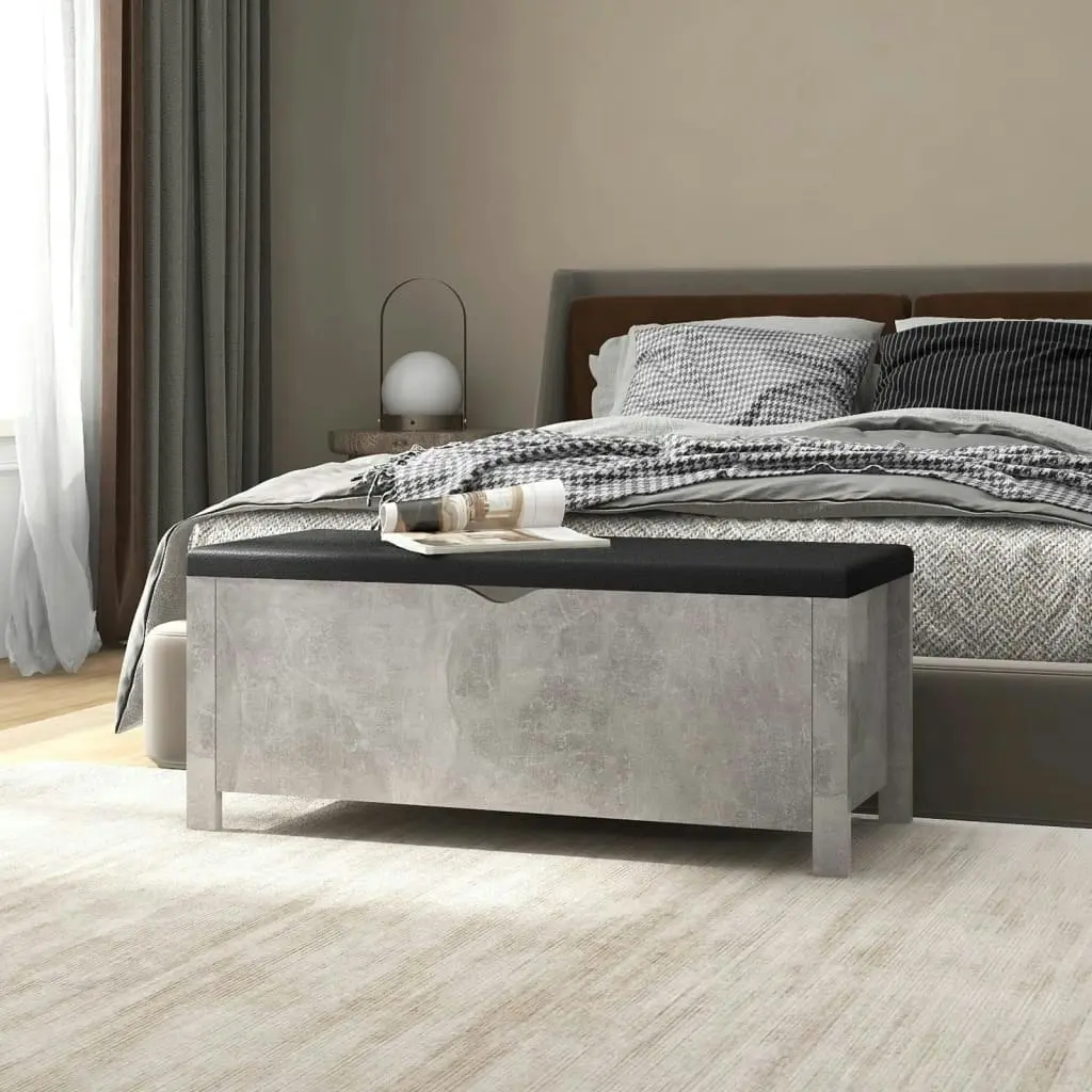 Storage Box with Cushion Concrete Grey 105x40x45 cm Engineered Wood 326772