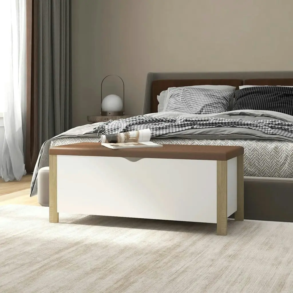 Storage Box with Cushion White and Sonoma Oak 105x40x45 cm Engineered Wood 326773