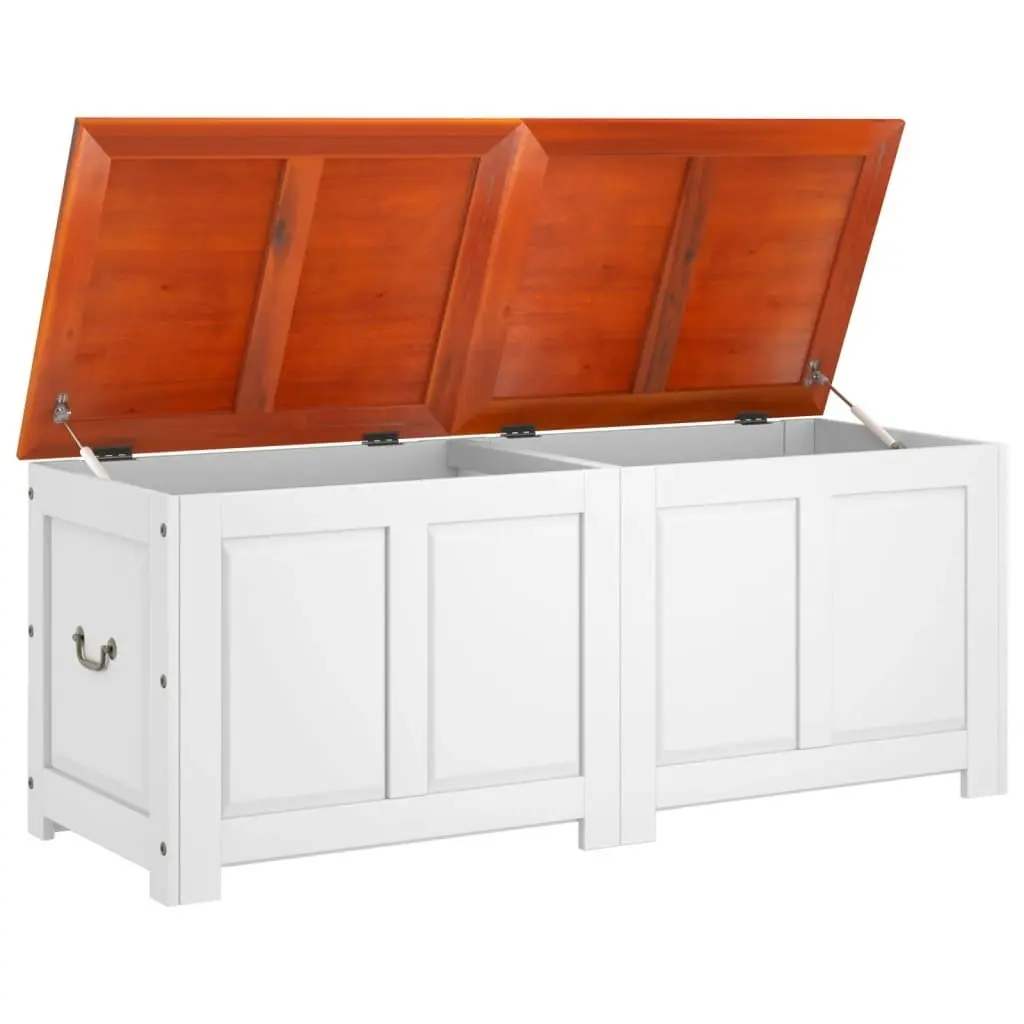 Storage Chest with Lid Brown and White Solid Wood Acacia 364921