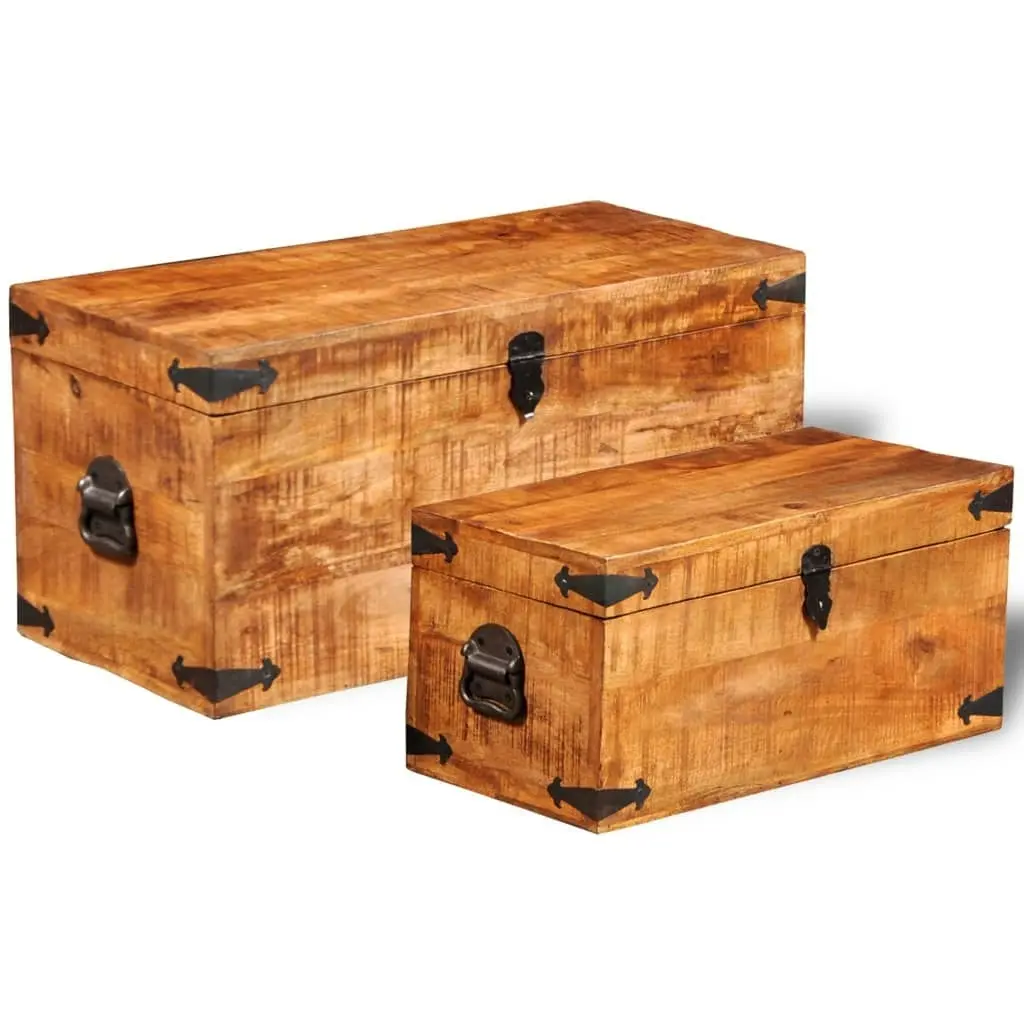 Storage Chest Set 2 Pieces Rough Mango Wood 241634