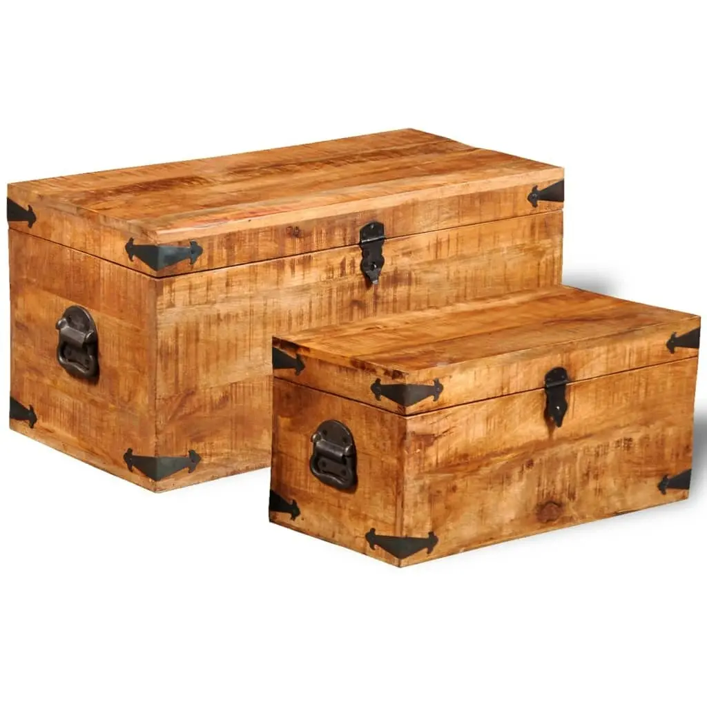 Storage Chest Set 2 Pieces Rough Mango Wood 241634