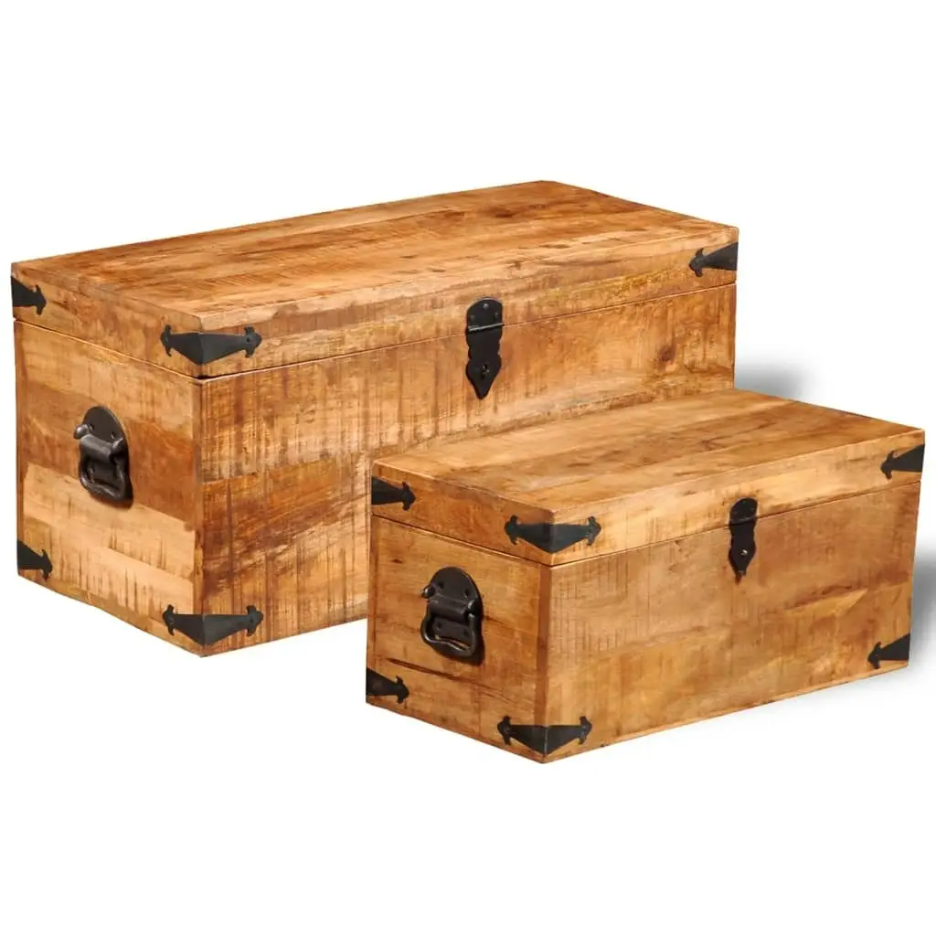 Storage Chest Set 2 Pieces Rough Mango Wood 241634