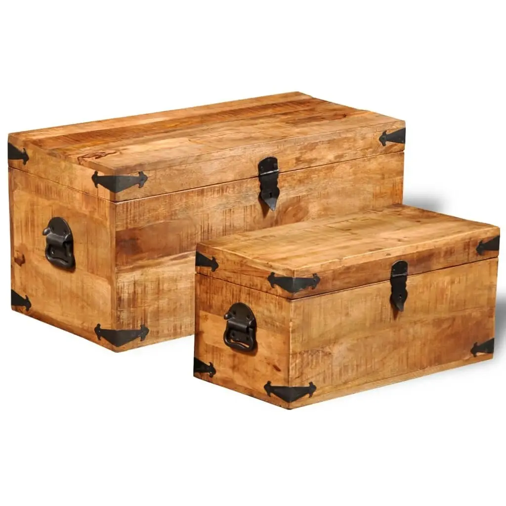 Storage Chest Set 2 Pieces Rough Mango Wood 241634