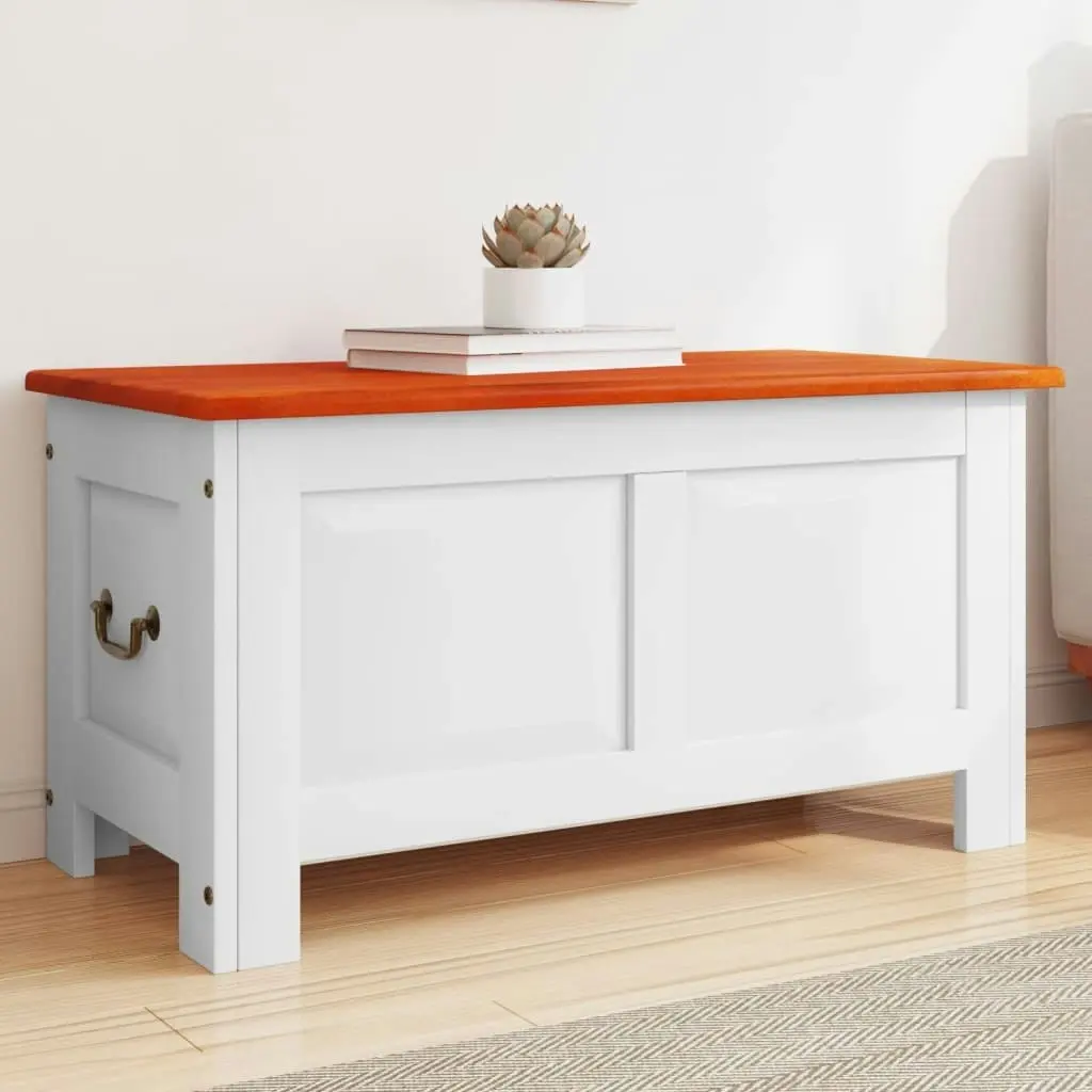 Storage Chest with Lid Brown and White Solid Wood Acacia 364920