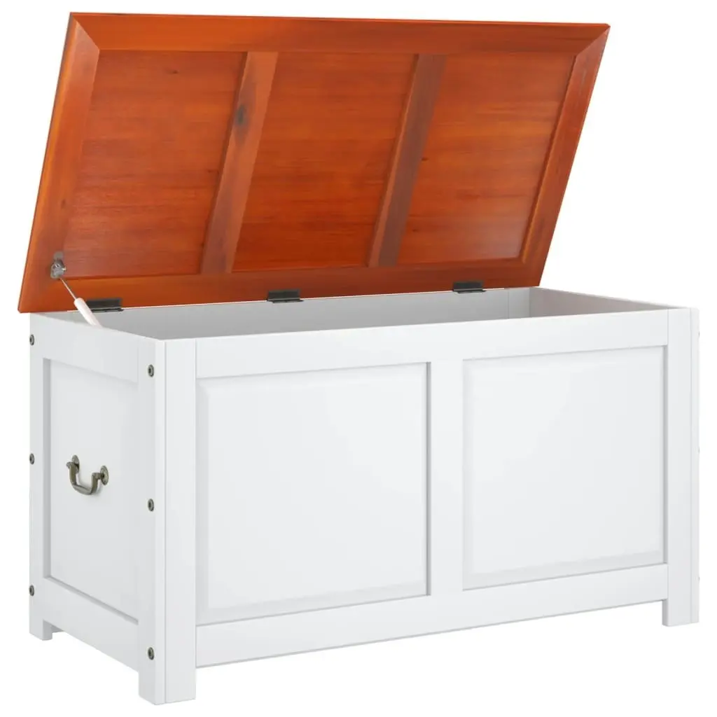 Storage Chest with Lid Brown and White Solid Wood Acacia 364920