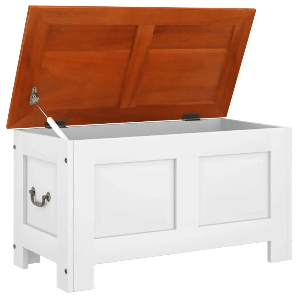 Storage Chest with Lid Brown and White Solid Wood Acacia 364918