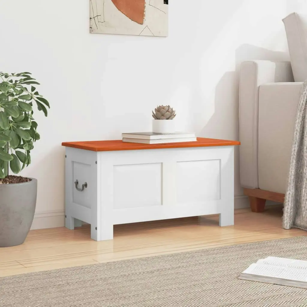 Storage Chest with Lid Brown and White Solid Wood Acacia 364918