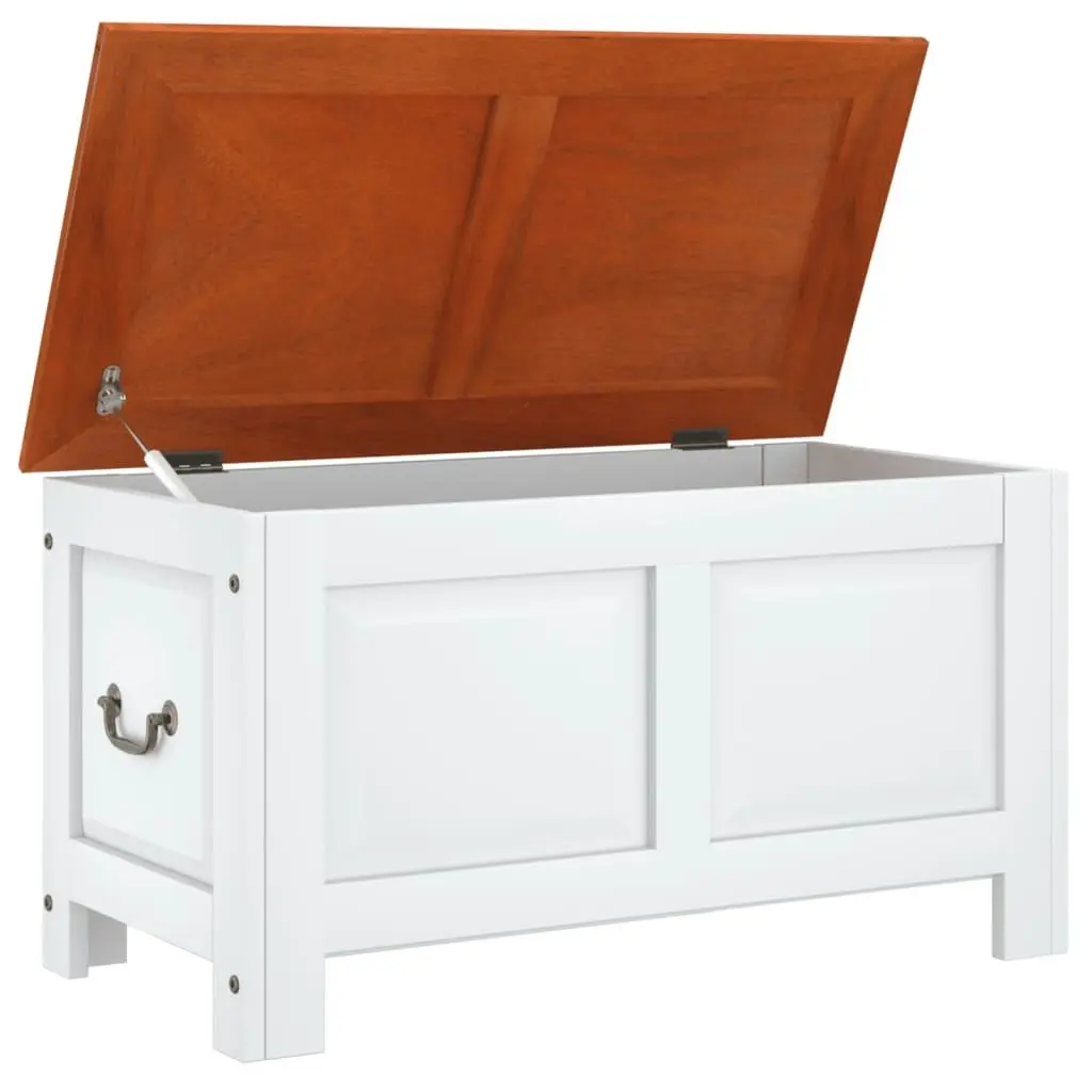 Storage Chest with Lid Brown and White Solid Wood Acacia 364919