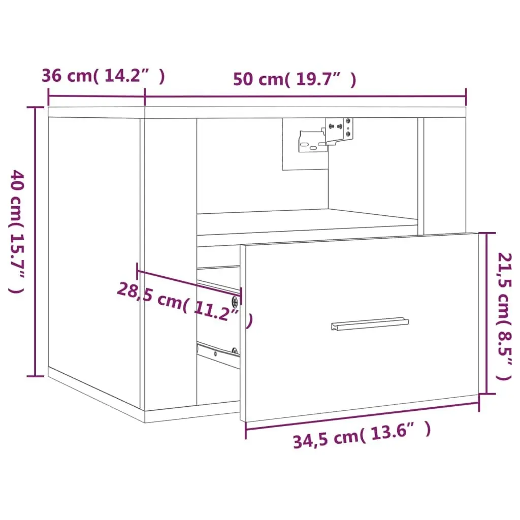 Wall-mounted Bedside Cabinet Concrete Grey 50x36x40 cm 816888